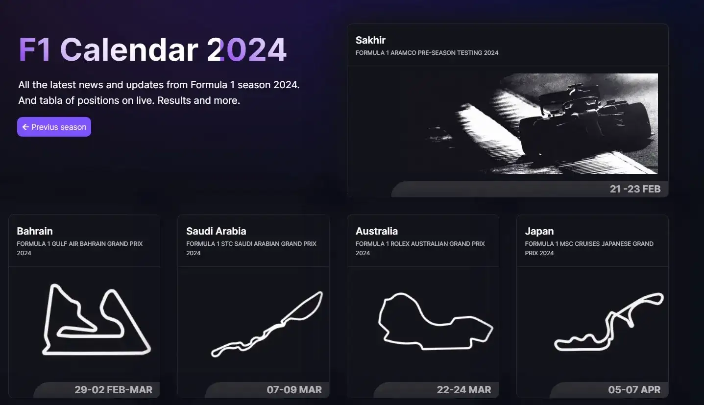 F1 Calendar